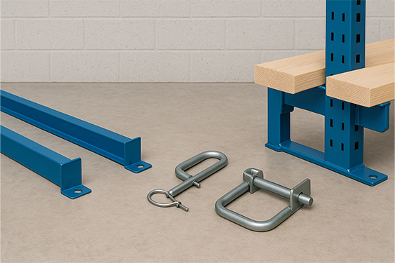 Accessories Guide rails, safety pins, pallet supports
