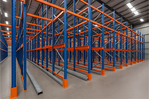 Drive-Through Rack with Guided Pallet Rails