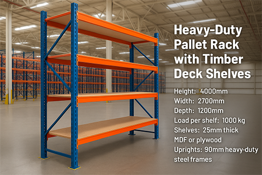Heavy-Duty Pallet Rack with Timber Deck Shelves