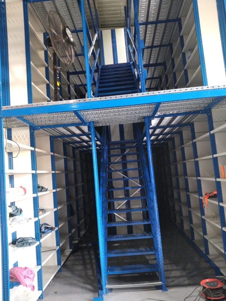 Steel mezzanine floor system with staircase in Dubai